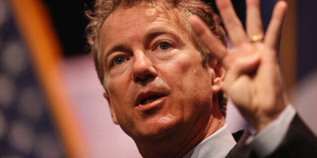 WAUKEE, IA - APRIL 25: Senator Rand Paul (R-KY) speaks to guests gathered at the Point of Grace Church for the Iowa Faith and Freedom Coalition 2015 Spring Kickoff on April 25, 2015 in Waukee, Iowa. The Iowa Faith & Freedom Coalition, a conservative Christian organization, hosted 9 potential contenders for the 2016 Republican presidential nominations at the event. (Photo by Scott Olson/Getty Images)