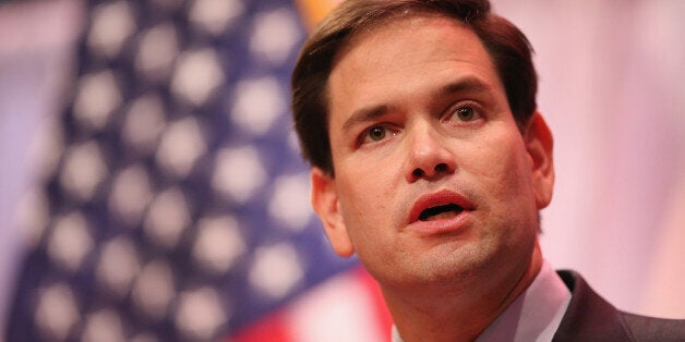 WAUKEE, IA - APRIL 25: Senator Marco Rubio (R-FL) speaks to guests gathered at the Point of Grace Church for the Iowa Faith and Freedom Coalition 2015 Spring Kickoff on April 25, 2015 in Waukee, Iowa. The Iowa Faith & Freedom Coalition, a conservative Christian organization, hosted 9 potential contenders for the 2016 Republican presidential nominations at the event. (Photo by Scott Olson/Getty Images)