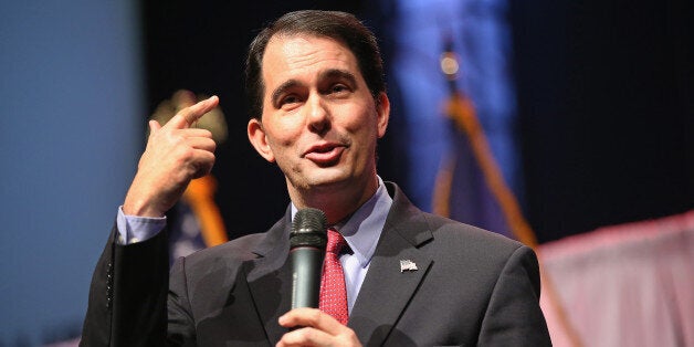 WAUKEE, IA - APRIL 25: Governor Scott Walker of Wisconsin speaks to guests gathered at the Point of Grace Church for the Iowa Faith and Freedom Coalition 2015 Spring Kickoff on April 25, 2015 in Waukee, Iowa. The Iowa Faith & Freedom Coalition, a conservative Christian organization, hosted 9 potential contenders for the 2016 Republican presidential nominations at the event. (Photo by Scott Olson/Getty Images)