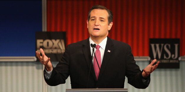 MILWAUKEE, WI - NOVEMBER 10: Presidential candidate Sen. Ted Cruz (R-TX) speaks during the Republican Presidential Debate sponsored by Fox Business and the Wall Street Journal at the Milwaukee Theatre November 10, 2015 in Milwaukee, Wisconsin. The fourth Republican debate is held in two parts, one main debate for the top eight candidates, and another for four other candidates lower in the current polls. (Photo by Scott Olson/Getty Images)