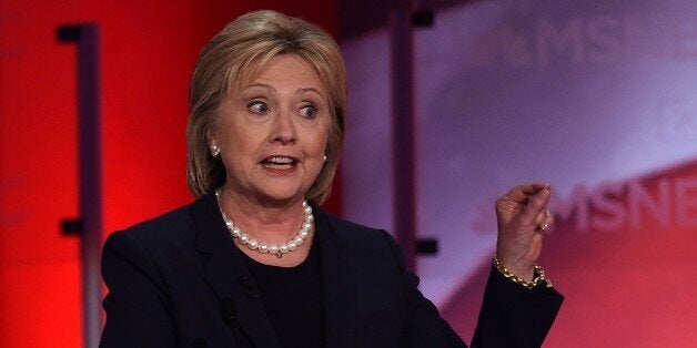 US Democratic presidential candidate Hillary Clinton speaks during the MSNBC Democratic Candidates Debate with Bernie Sanders at the University of New Hampshire in Durham on February 4, 2016. Clinton and Sanders face off on February 4, in the first debate since their bruising Iowa clash that the former secretary of state won by a hair, as they gear for a battle royale in New Hampshire. / AFP / Jewel Samad (Photo credit should read JEWEL SAMAD/AFP/Getty Images)