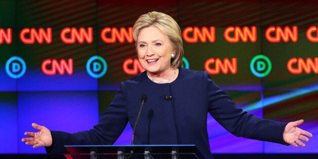 FLINT, MI - MARCH 06: Democratic presidential candidate Hillary Clinton speaks during the CNN Democratic Presidential Primary Debate with candidate Senator Bernie Sanders (D-VT) at the Whiting Auditorium at the Cultural Center Campus on March 6, 2016 in Flint, Michigan. Voters in Michigan will go to the polls March 8 for the state's primary. (Photo by Scott Olson/Getty Images)