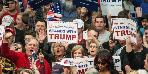 CONCORD, NC - MARCH 7: Donald Trump supporters cheer on the Republican presidential candidate before a campaign rally March 7, 2016 in Concord, North Carolina. The North Carolina Republican presidential primary will be held March 15. (Photo by Sean Rayford/Getty Images)