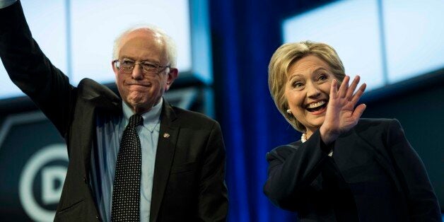 MIAMI, FL - Former Secretary of State Hillary Clinton and Senator Bernie Sanders participate in the Univision News and Washington Post Democratic Presidential Primary Debate on the Miami Dade College Kendall Campus in Miami, Florida on Wednesday March, 9, 2016. (Photo by Melina Mara/The Washington Post via Getty Images)