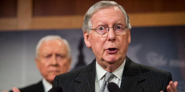 UNITED STATES - FEBRUARY 11: Senate Majority Leader Mitch McConnell, R-Ky., speaks during the Senate Republicans' news conference on the 'Internet Tax Ban and Customs Conference Report' on Thursday, Feb. 11, 2016. (Photo By Bill Clark/CQ Roll Call)