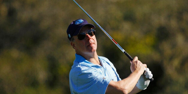 McKesson Corp CEO John Hammergren tees off on the 17th hole during the first round of the Pebble Beach National Pro-Am golf tournament in Pebble Beach, California, February 12, 2015. REUTERS/Michael Fiala (UNITED STATES - Tags: BUSINESS SPORT GOLF)