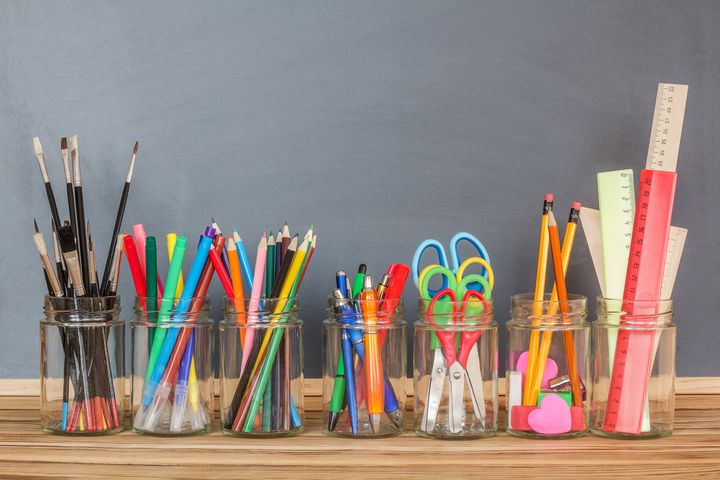 Putting your kids' supplies in jars will make life so much easier.