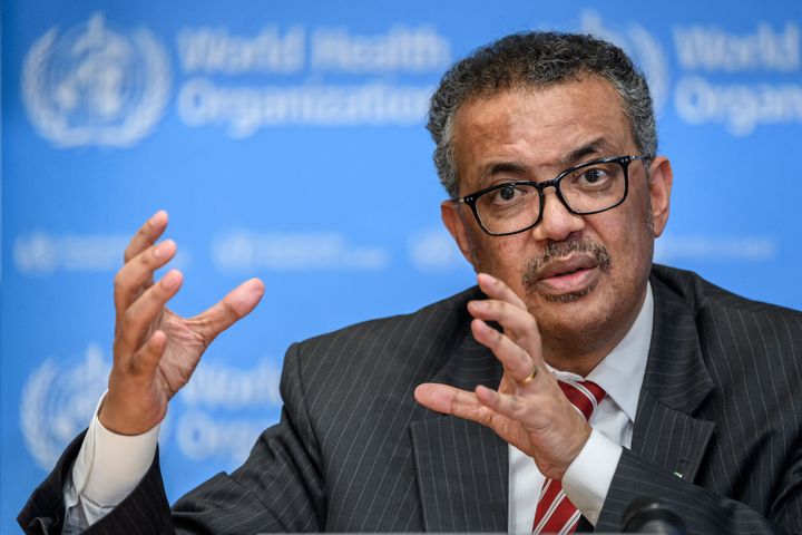 Tedros Adhanom Ghebreyesus, the WHO's director-general, addresses the media during a daily news conference in Geneva on Wednesday. Months after the COVID-19 virus outbreak emerged, the WHO is now calling the situation a pandemic.