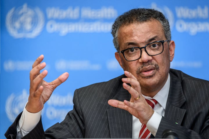 Tedros Adhanom Ghebreyesus, the WHO's director-general, addresses the media during a daily news conference in Geneva on Wednesday. Months after the COVID-19 virus outbreak emerged, the WHO is now calling the situation a pandemic.