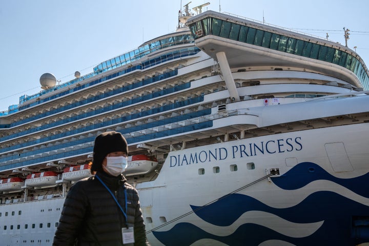 The Diamond Princess cruise ship docked at Daikoku Pier on Feb. 10, 2020, in Yokohama, Japan. Numerous passengers aboard contracted the coronavirus.