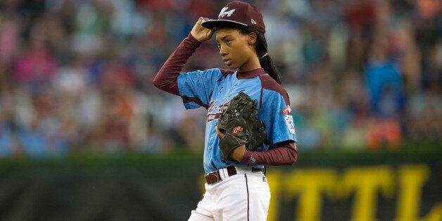 WILLIAMSPORT, PA - AUGUST 20: Starting pitcher Mo'ne Davis #3 of Pennsylvania pitches during the 2014 Little League World Series at Lamade Stadium on Wednesday, August 20, 2014 in Williamsport, Pennsylvania. (Photo by Drew Hallowell/MLB Photos via Getty Images) ***Local Caption*** Mo'ne Davis