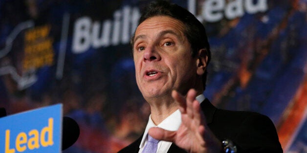 New York Gov. Andrew Cuomo speaks during a press conference, Wednesday, Jan. 6, 2016, in at Madison Square Garden in New York where he announced that plans for a long-sough overhaul of Pennsylvania Station, the nation's busiest train station, have been restarted. (AP Photo/Kathy Willens)