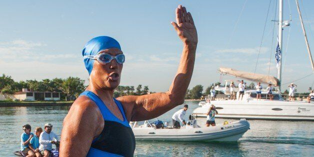 US swimmer Diana Nyad waves before attempting to swim in a three-day non-stop journey from Havana to Florida at the Ernest Hemingway Nautical Club, in Havana on August 31, 2013. AFP PHOTO/YAMIL LAGE (Photo credit should read YAMIL LAGE/AFP/Getty Images)