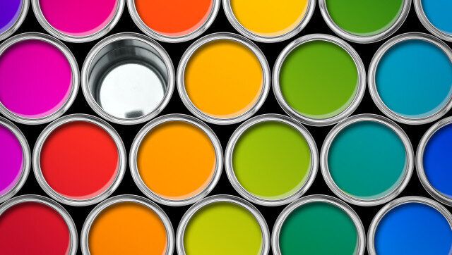 Paint can color palette, top view, one empty can