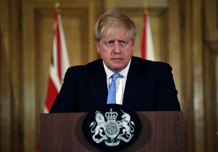 Prime Minister Boris Johnson speaks during a press conference about coronavirus in 10 Downing Street in London.