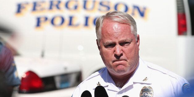FERGUSON, MO - AUGUST 13: Police Chief Thomas Jackson fields questions related to the shooting death of teenager Michael Brown during a press conference on August 13, 2014 in Ferguson, Missouri. Brown was shot and killed by a Ferguson police officer on Saturday. Ferguson has experienced three days of violent protests since the killing. (Photo by Scott Olson/Getty Images)