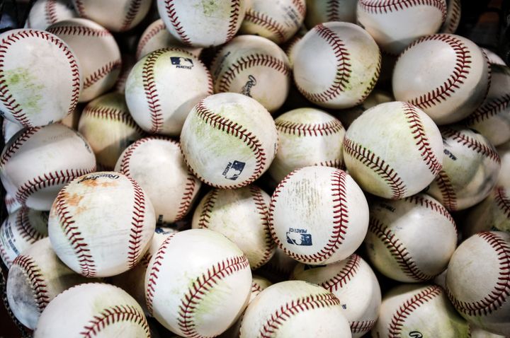 HOUSTON, TX - MARCH 31: A bucket of baseballs for batting practice is seen before the Texas Rangers play the Houston Astros on Opening Day at Minute Maid Park on March 31, 2013 in Houston, Texas. (Photo by Bob Levey/Getty Images)