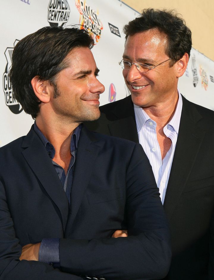 Actors John Stamos (L) and Bob Saget arrive to Comedy Central's Roast of Bob Saget at Warner Bros. Studios on August 3, 2008 in Burbank, California. (Photo by Michael Tran/FilmMagic)