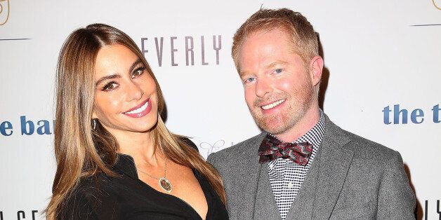 LOS ANGELES, CA - DECEMBER 05: Actor Jesse Tyler Ferguson (R) and actress Sofia Vergara attend Tie The Knot Pop-Up Store at The Beverly Center on December 5, 2013 in Los Angeles, California. (Photo by Brian To/WireImage)