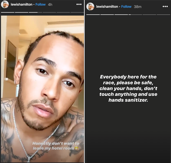 Lewis Hamilton shared these posts on his Instagram stories on Thursday ahead of the Australian Grand Prix in Melbourne this weekend.