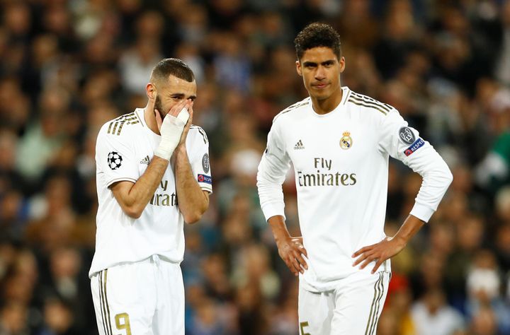 Real Madrid's Karim Benzema and Raphael Varane on February 26, 2020. 