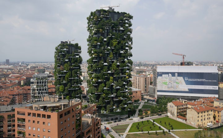 A view of the Bosco Verticale apartment buildings in Milan, Italy, Thurs. May 10, 2018. Italy is suspending mortgage payments during the coronavirus outbreak.