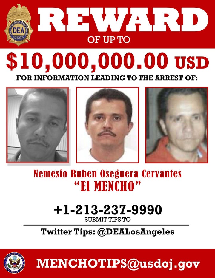 A $10 million reward has been offered for information leading to the arrest of Nemesio Ruben Oseguera Cervantes, also known as “El Mencho,” who authorities say is the leader of the Jalisco New Generation Cartel, also known as CJNG.