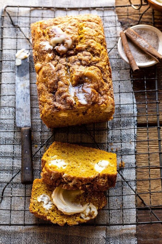 Get the Cream Cheese Swirled Pumpkin Bread With Salted Maple Butter recipe from Half Baked Harvest &nbsp;