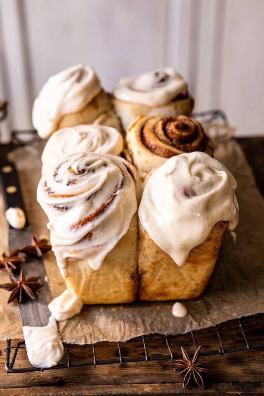 Get the Overnight Cinnamon Roll Bread With Chai Frosting recipe from Half Baked Harvest &nbsp;