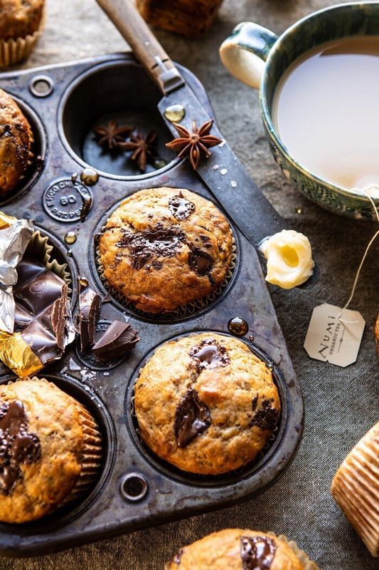 Get the One-Bowl Chocolate Chunk Chai Banana Muffins recipe from Half Baked Harvest &nbsp;