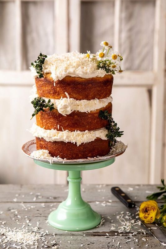 Get the Lemon Coconut Naked Cake With Whipped Vanilla Buttercream recipe from Half Baked Harvest &nbsp;