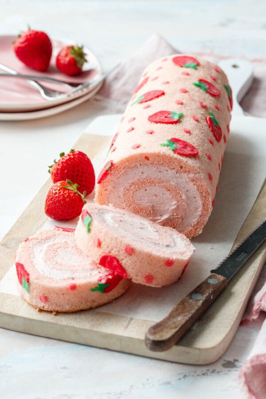 Get the Strawberry Cake Roll recipe from Love and Olive Oil &nbsp;