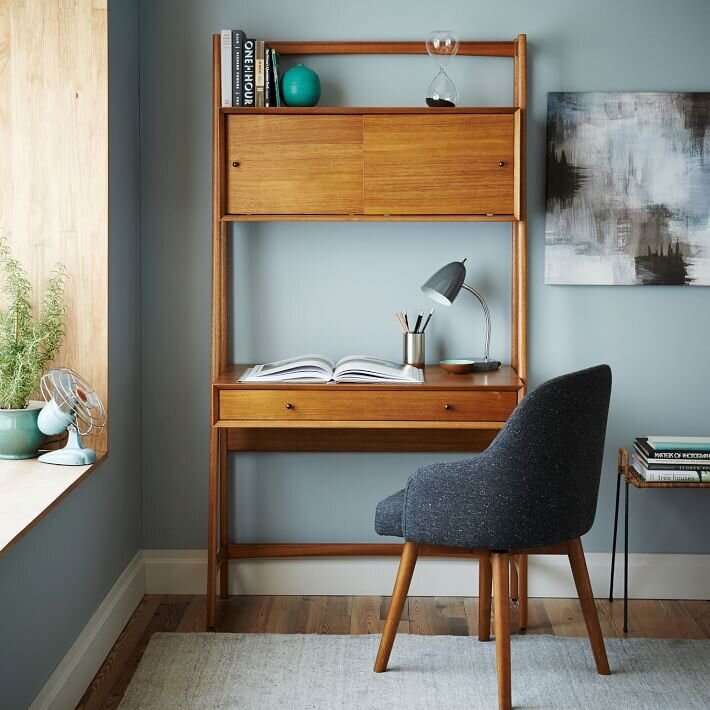 thin desk with shelves