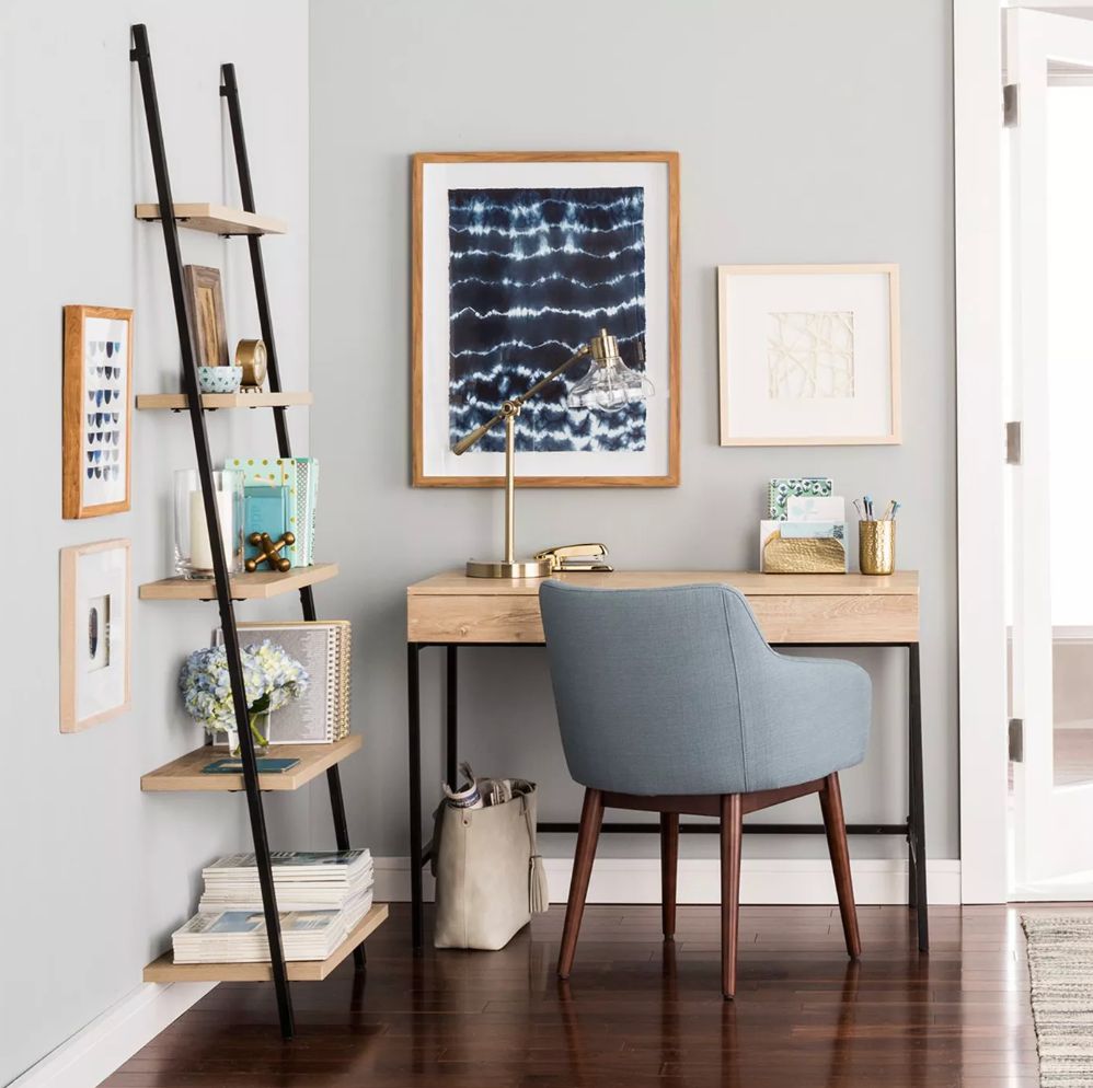 white desk with grey top