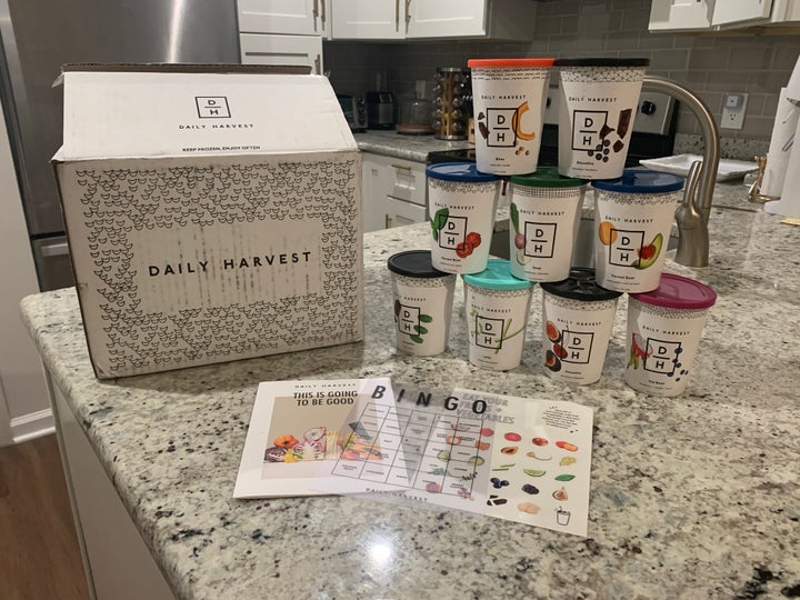 Danielle's trial Daily Harvest box. She received nine recipes, including a mix of soups, bowls, smoothies, bites and lattes.