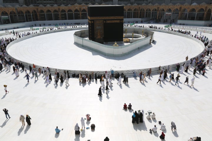 Saudi authorities this week suspended the year-round umrah pilgrimage, during which worshippers circle the Kaaba seven times, and also announced the temporary closure of the area around the cube structure. 