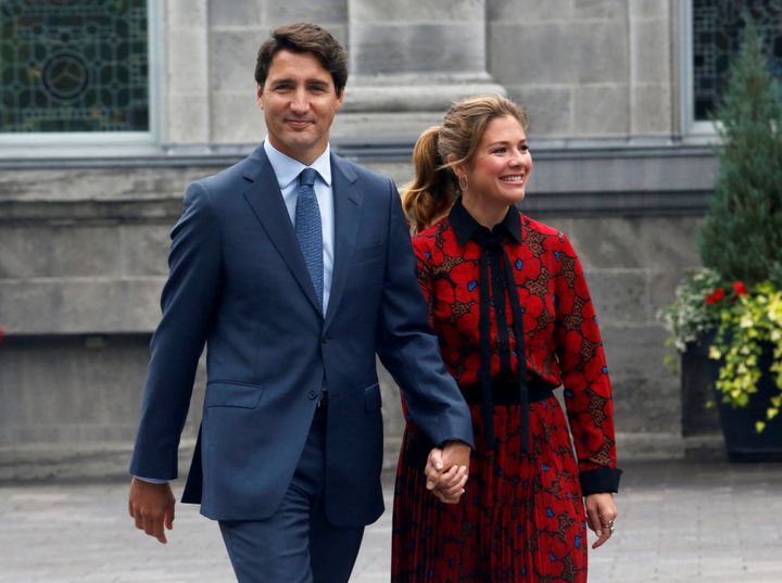 Prime Minister Justin Trudeau and his wife Sophie Gregoire Trudeau leave Rideau Hall in Ottawa on Sept. 11, 2019. 