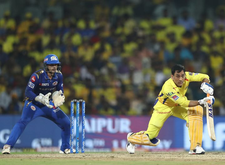 MS Dhoni bats during the India Premier League Qualifier Final match between Mumbai Indians and Chennai Super Kings on May 07, 2019 in Chennai.