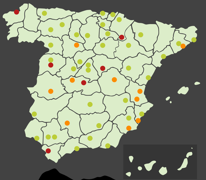 Niveles de urticácea en España a fecha de 13 de marzo de 2020.