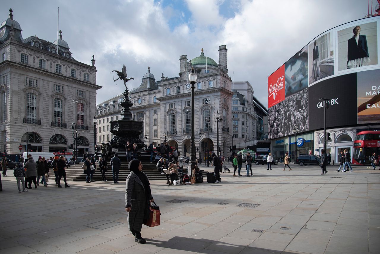 A visibly quiet Piccadilly Circus.