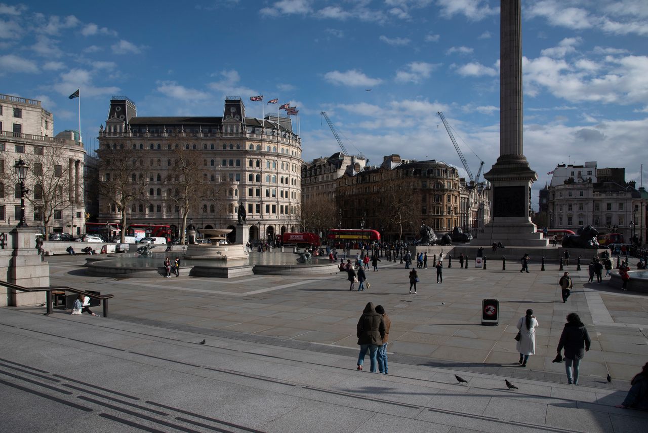 Trafalgar Square has been left noticeably quiet as the UK government stepped up its response to the 'delay' phase. 