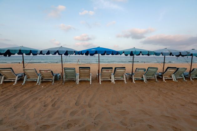 Empty chairs are seen on a beach which is usually full of tourists, amid fear of coronavirus in Phuket.