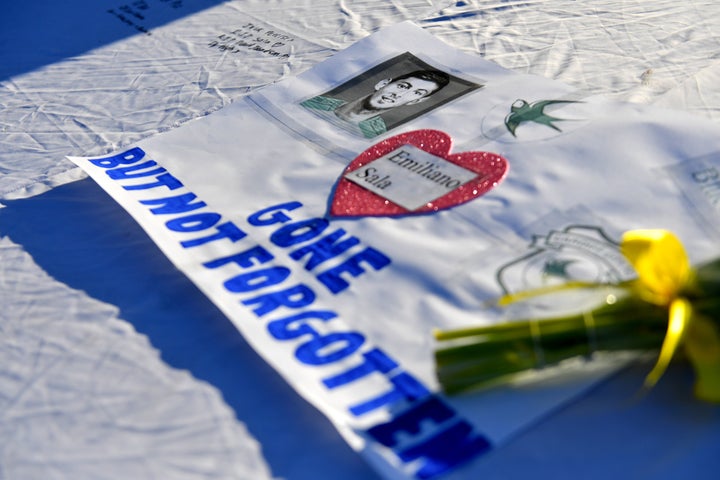 Tributes at the Cardiff City Stadium, Cardiff.