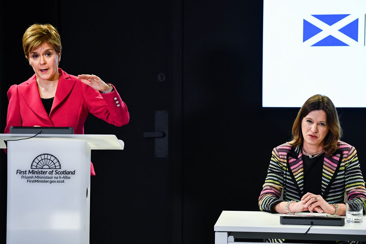 Scotland's first minister Nicola Sturgeon (left) with chief medical officer Dr Catherine Calderwood at a news conference in Edinburg