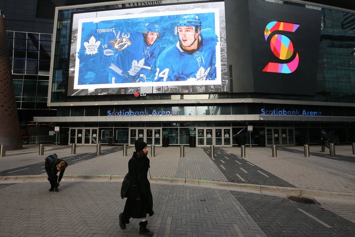 A lonely scene outside Scotiabank Arena after the NHL suspended all games in order to slow the spread of COVID-19 in Toronto, on Thursday, March 12, 2020.