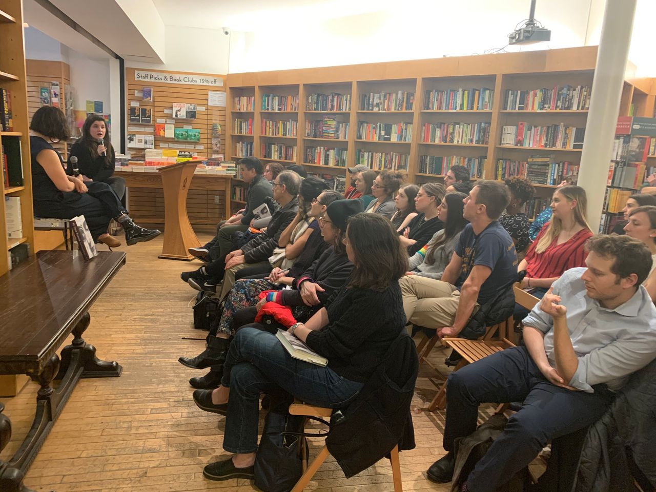 Kate Elizabeth Russell talks to an audience at Greenlight Bookstore in Brooklyn.
