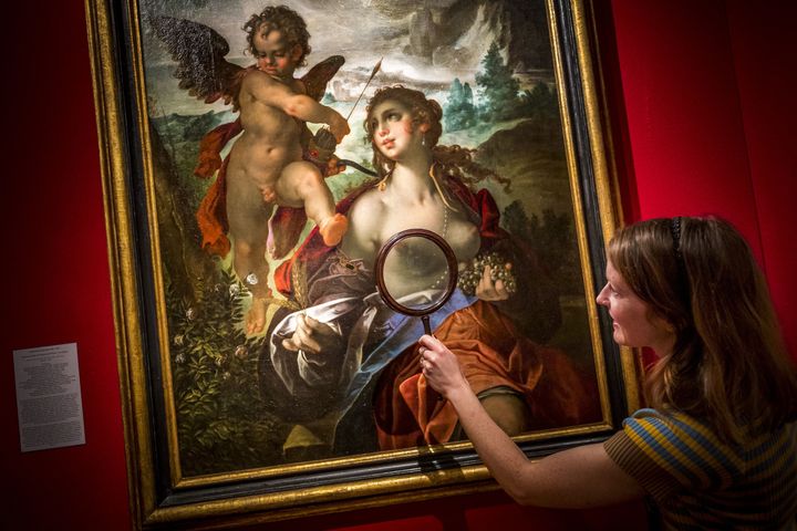The painting Venus and Cupid with Mercury and Psyche, an allegory of Bartholomeus Spranger is displayed as part of the "European Fine Art Fair" (TEFAF) in Maastricht, on March 6, 2020