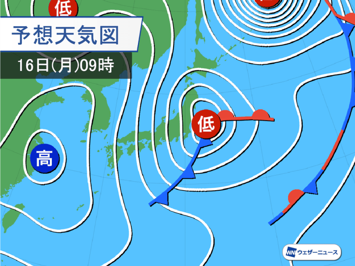 box0予想天気図 16日(月)9時