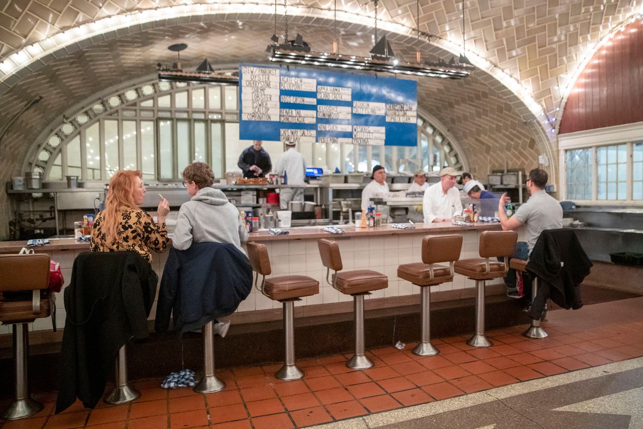 Empty seats are available at Grand Central Terminal's Oyster Bar during lunch time in New York.