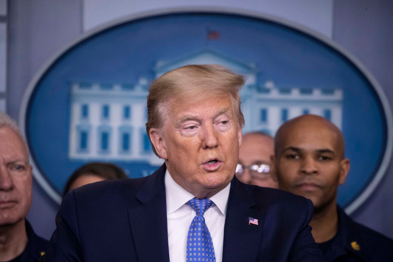 President Donald Trump speaks during a briefing about the coronavirus.